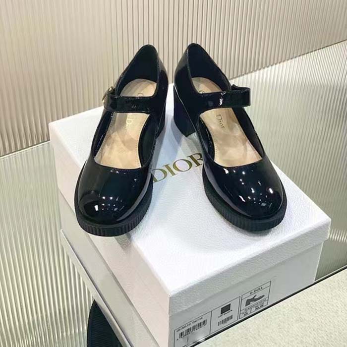 Dior Women CD Shoes D-Doll Pump Black Shiny Calfskin 5.5 CM Heel
