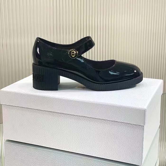 Dior Women CD Shoes D-Doll Pump Black Shiny Calfskin 5.5 CM Heel