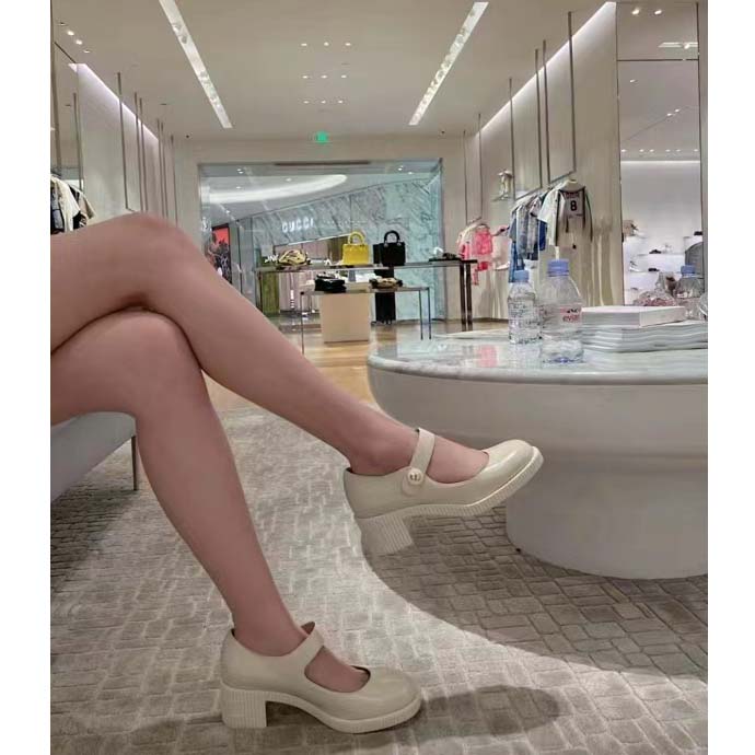 Dior Women CD Shoes D-Doll Pump White Shiny Calfskin 5.5 CM Heel