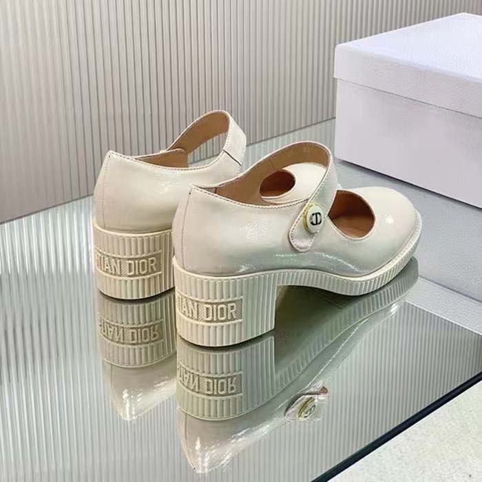 Dior Women CD Shoes D-Doll Pump White Shiny Calfskin 5.5 CM Heel