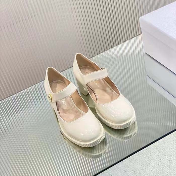 Dior Women CD Shoes D-Doll Pump White Shiny Calfskin 5.5 CM Heel
