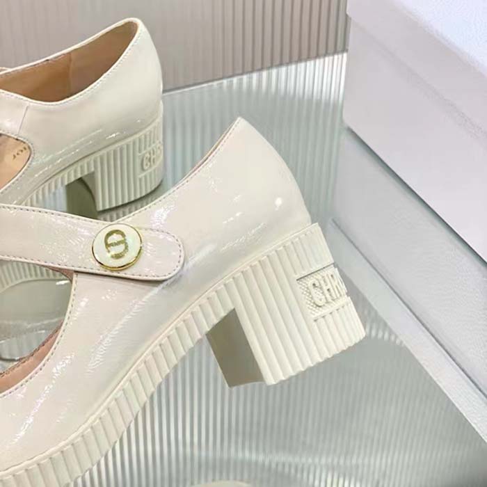 Dior Women CD Shoes D-Doll Pump White Shiny Calfskin 5.5 CM Heel
