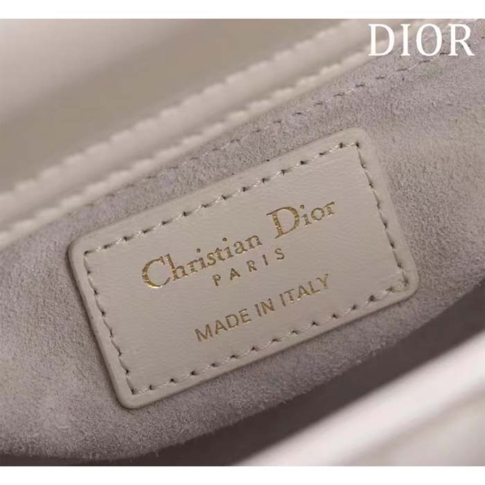 Dior Women CD Small Lady Dior Bag White Cannage Lambskin Gold-Finish Butterfly Studs
