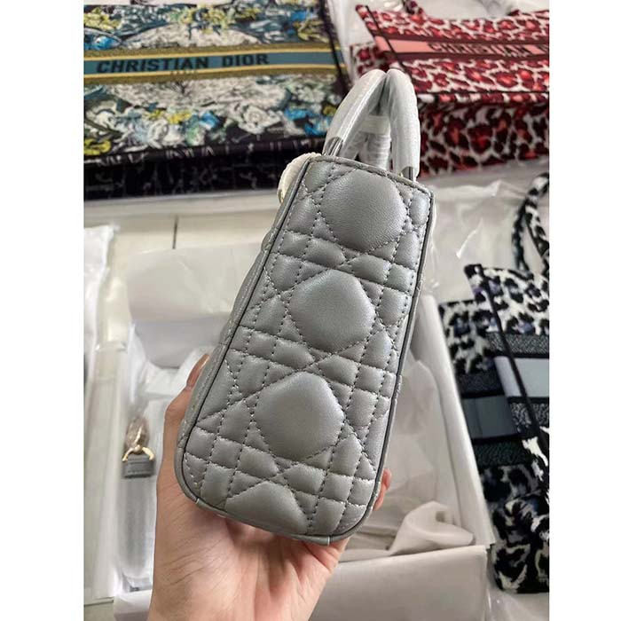 Dior Women CD Small Lady Dior My ABCDior Bag Stone Gray Cannage Lambskin Reference: M0538ONGE_M41G
