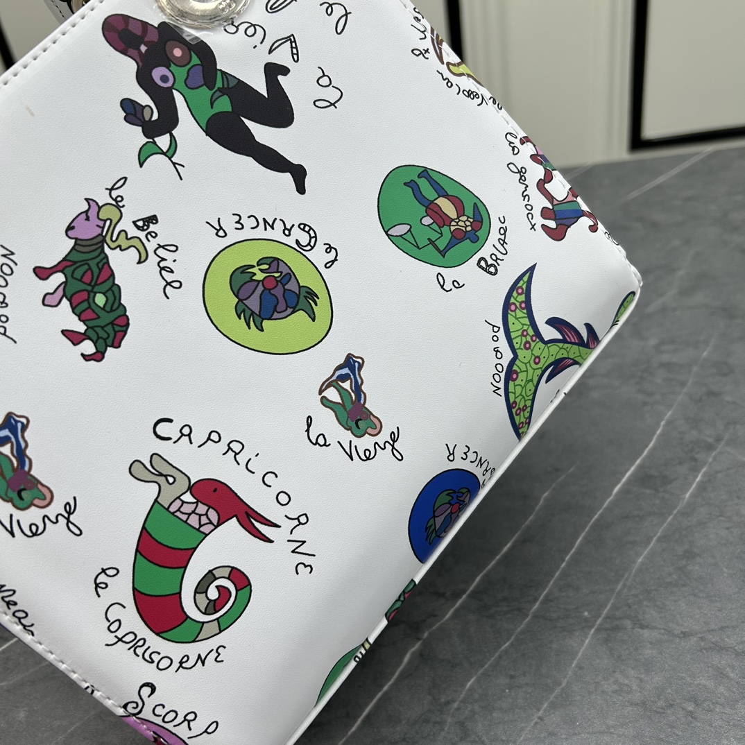 Dior Women CD Small Lady My ABCDIOR Bag White Multicolor Calfskin Dragon Zodiac Print