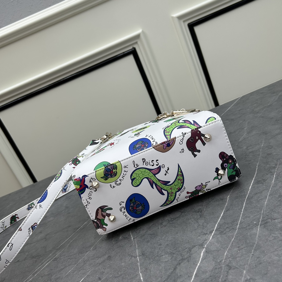 Dior Women CD Small Lady My ABCDIOR Bag White Multicolor Calfskin Dragon Zodiac Print