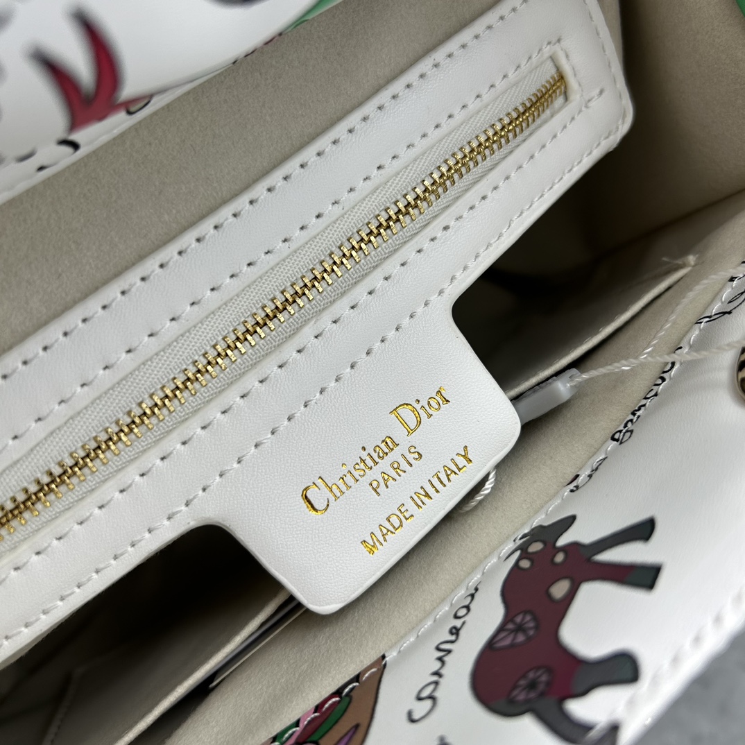 Dior Women CD Small Lady My ABCDIOR Bag White Multicolor Calfskin Dragon Zodiac Print