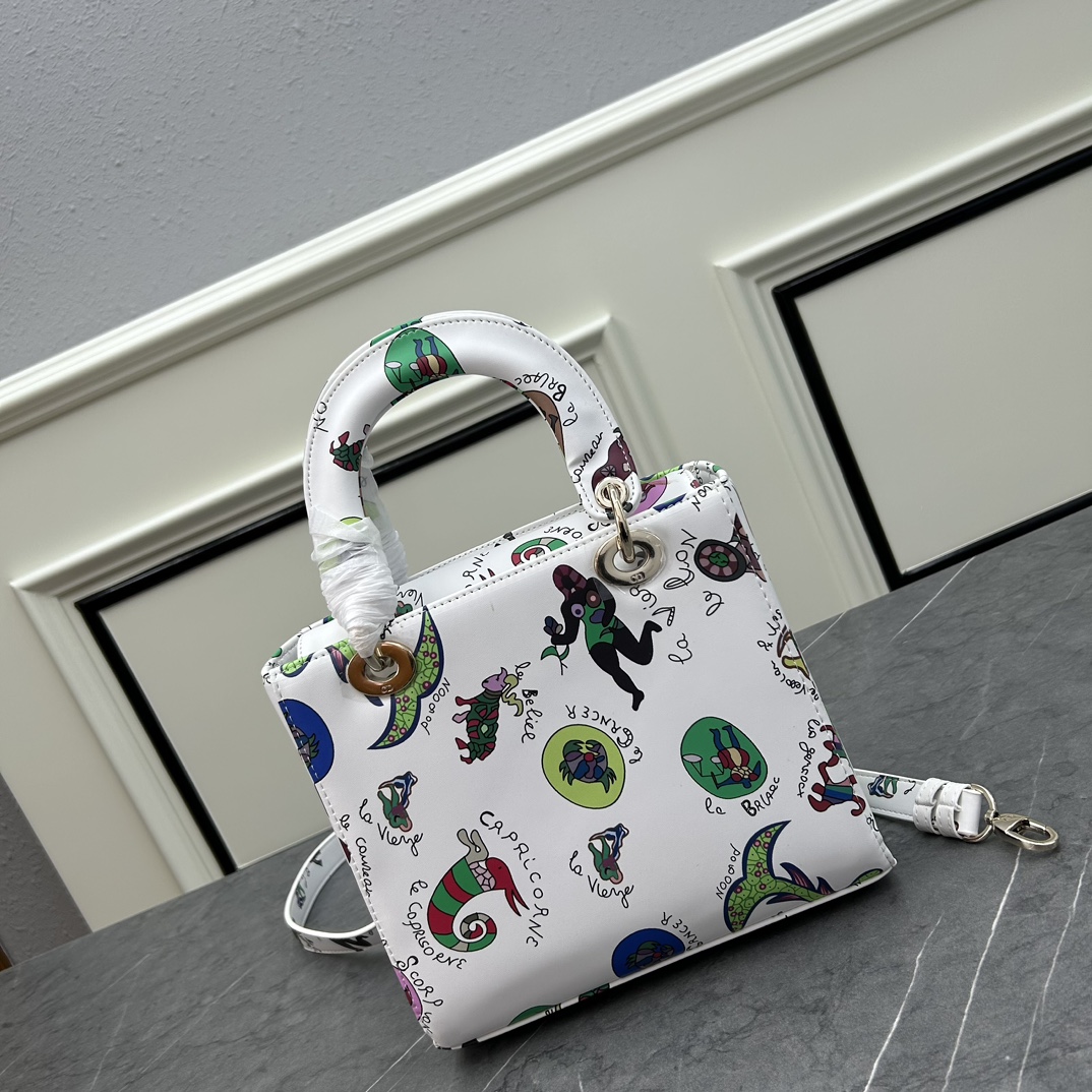 Dior Women CD Small Lady My ABCDIOR Bag White Multicolor Calfskin Dragon Zodiac Print