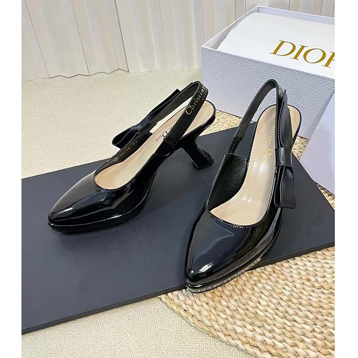 Dior Women CD Sweet-D Slingback Pump Black Patent Shiny Calfskin