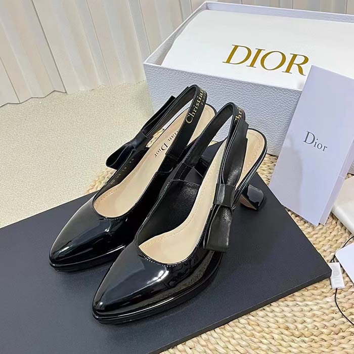Dior Women CD Sweet-D Slingback Pump Black Patent Shiny Calfskin