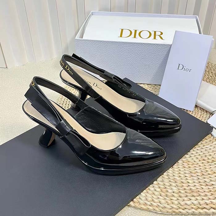 Dior Women CD Sweet-D Slingback Pump Black Patent Shiny Calfskin