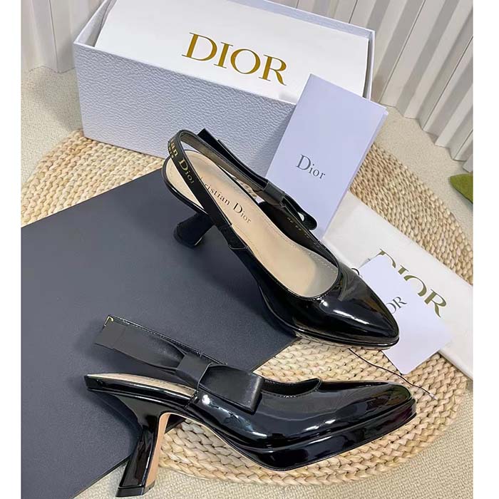 Dior Women CD Sweet-D Slingback Pump Black Patent Shiny Calfskin