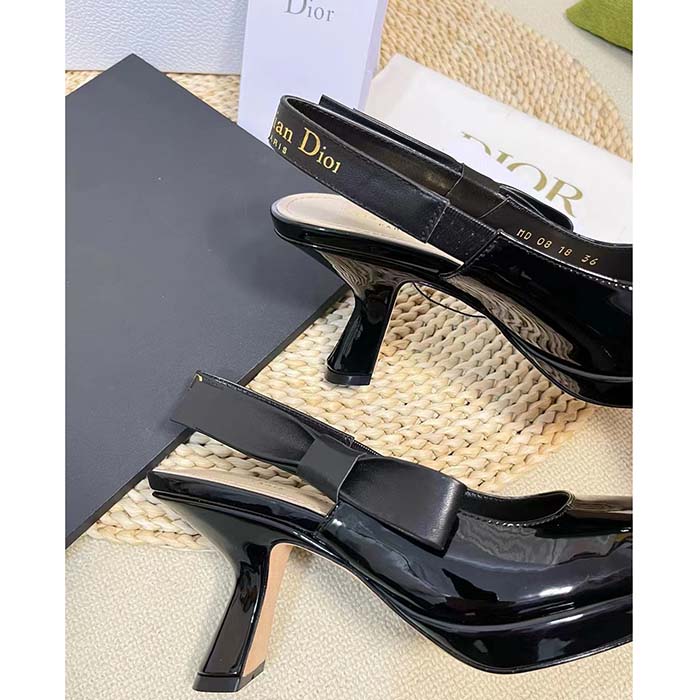 Dior Women CD Sweet-D Slingback Pump Black Patent Shiny Calfskin