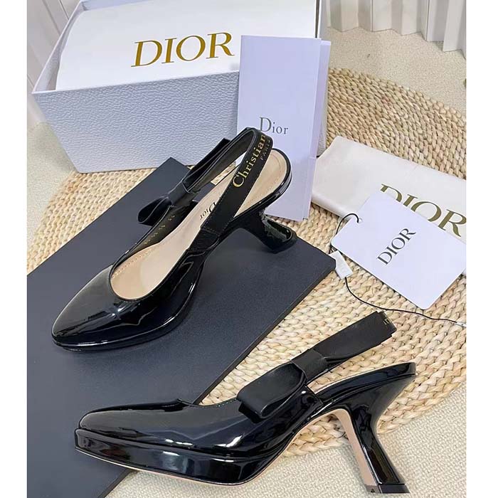 Dior Women CD Sweet-D Slingback Pump Black Patent Shiny Calfskin