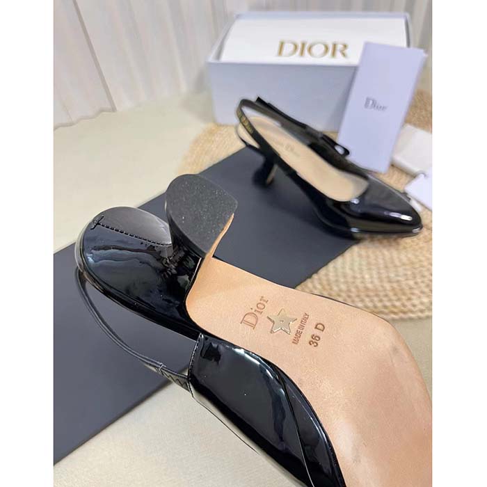 Dior Women CD Sweet-D Slingback Pump Black Patent Shiny Calfskin