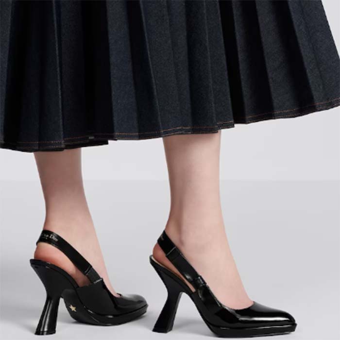 Dior Women CD Sweet-D Slingback Pump Black Patent Shiny Calfskin