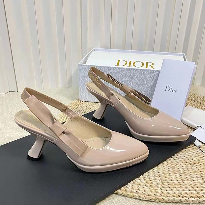 Dior Women CD Sweet-D Slingback Pump Nude Patent Shiny Calfskin 10.5 CM Heel