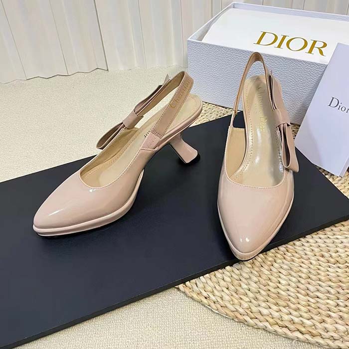 Dior Women CD Sweet-D Slingback Pump Nude Patent Shiny Calfskin 10.5 CM Heel