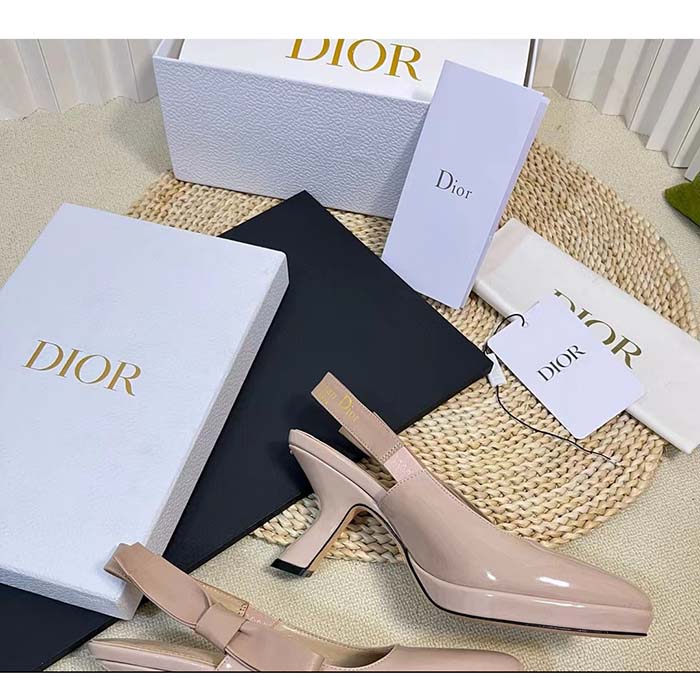 Dior Women CD Sweet-D Slingback Pump Nude Patent Shiny Calfskin 10.5 CM Heel