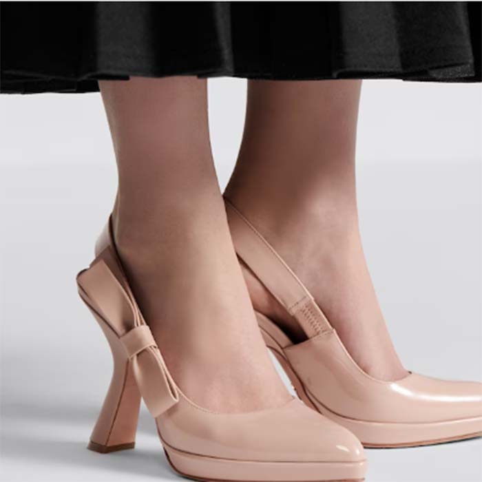 Dior Women CD Sweet-D Slingback Pump Nude Patent Shiny Calfskin 10.5 CM Heel