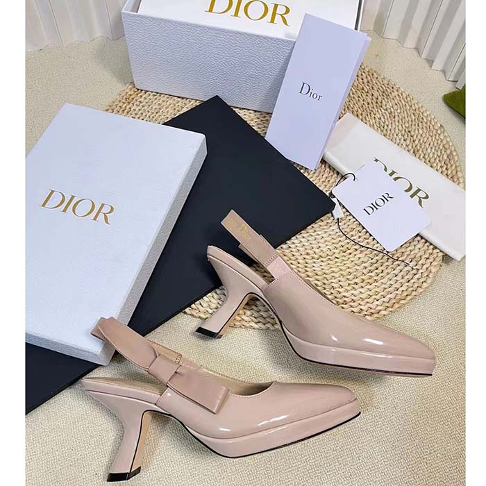 Dior Women CD Sweet-D Slingback Pump Nude Patent Shiny Calfskin 10.5 CM Heel