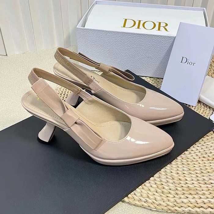 Dior Women CD Sweet-D Slingback Pump Nude Patent Shiny Calfskin 10.5 CM Heel