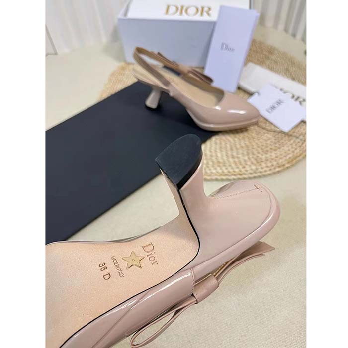 Dior Women CD Sweet-D Slingback Pump Nude Patent Shiny Calfskin 10.5 CM Heel