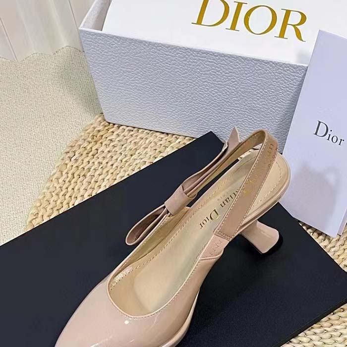 Dior Women CD Sweet-D Slingback Pump Nude Patent Shiny Calfskin 10.5 CM Heel