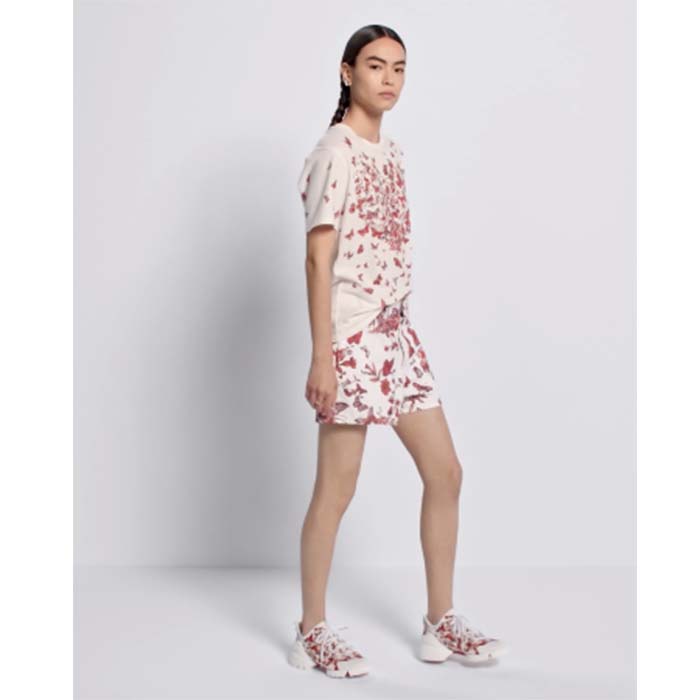 Dior Women CD T-Shirt White Cotton Jersey Red Le Cœur Des Papillons Motif
