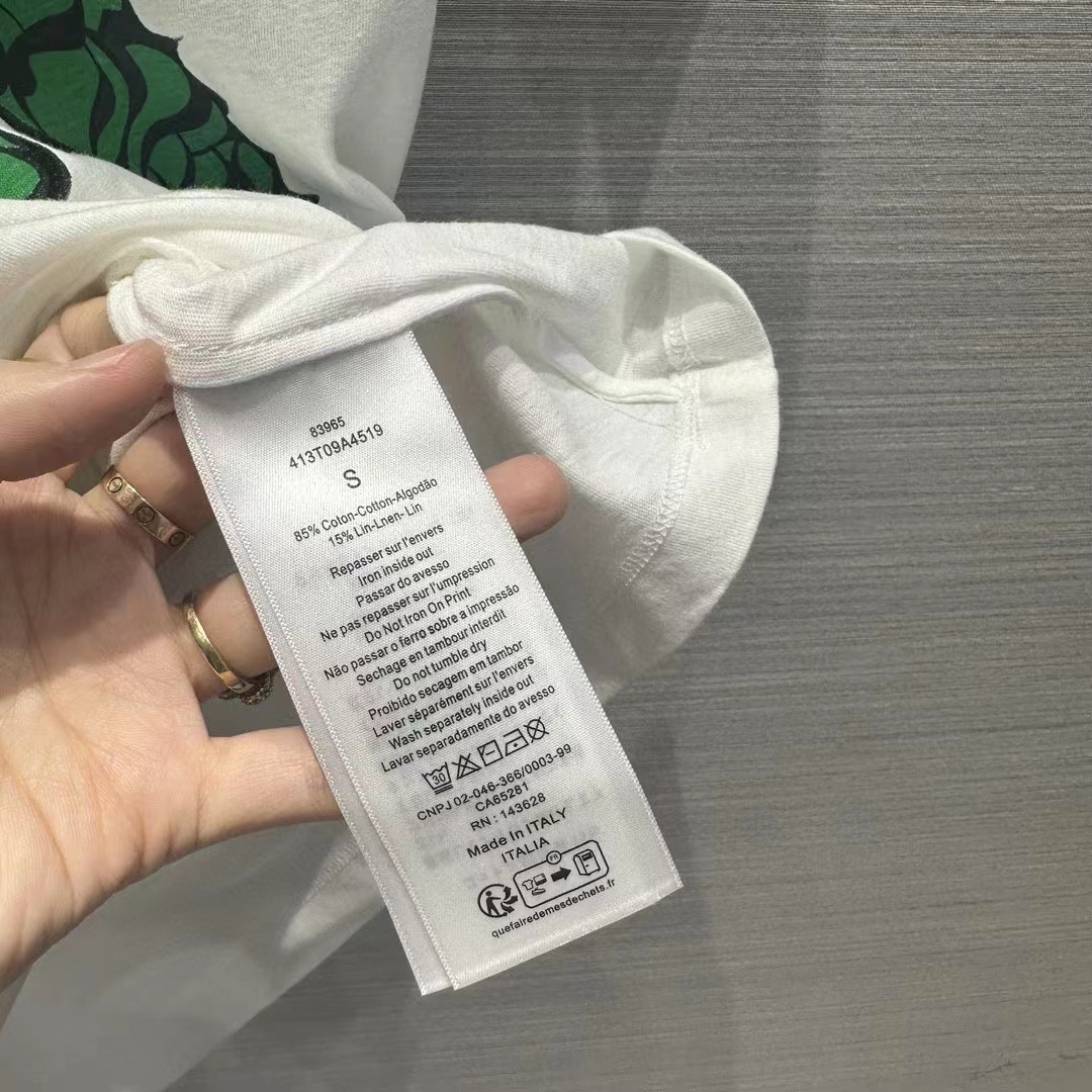 Dior Women CD T-Shirt White Cotton Linen Jersey Green Dragon Motif