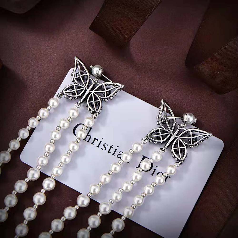 Dior Women Papillon De Nuit Earrings Antique Silver-Finish Metal