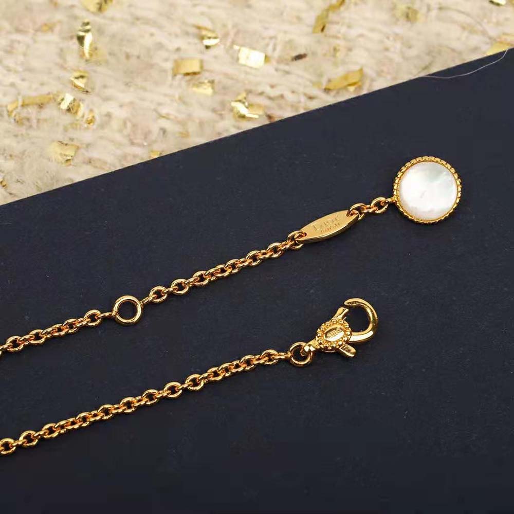 Dior Women Rose Des Vents Long Necklace Yellow Gold Diamonds and Mother-of-Pearl