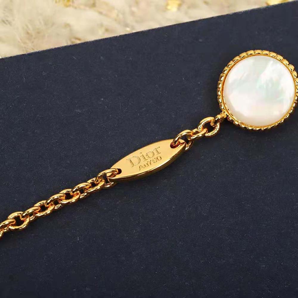 Dior Women Rose Des Vents Long Necklace Yellow Gold Diamonds and Mother-of-Pearl