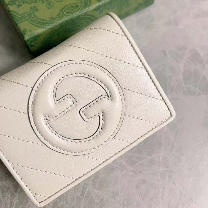 Gucci GG Unisex Blondie Card Case Wallet White Leather Round Interlocking G Style ‎760317 AACP7 9022