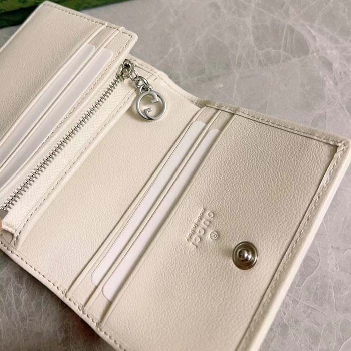 Gucci GG Unisex Blondie Card Case Wallet White Leather Round Interlocking G Style ‎760317 AACP7 9022