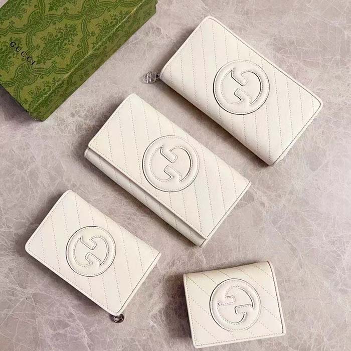 Gucci GG Unisex Blondie Card Case Wallet White Leather Round Interlocking G Style ‎760317 AACP7 9022