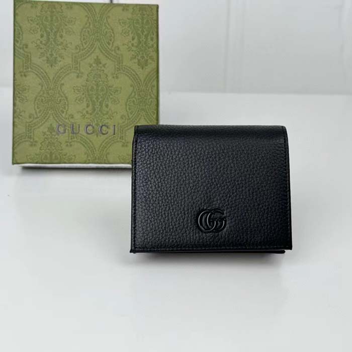 Gucci GG Unisex Leather Card Case Wallet Black Leather Double G Style ‎456126 17WEN 1000