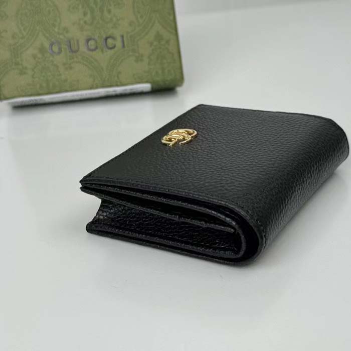 Gucci GG Unisex Leather Card Case Wallet Black Metal-Free Tanned Leather Double G Style ‎456126 CAO0G 1000
