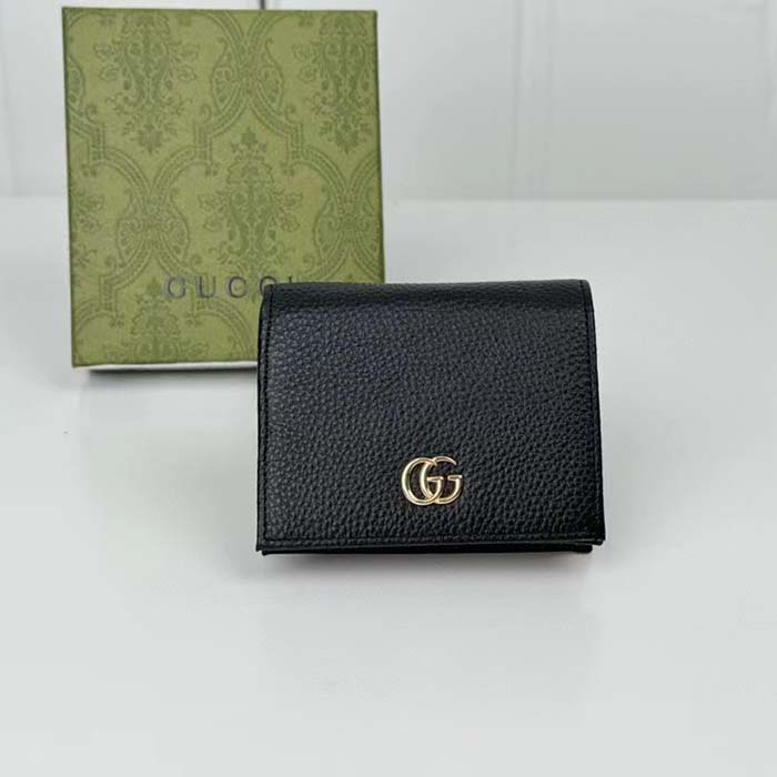 Gucci GG Unisex Leather Card Case Wallet Black Metal-Free Tanned Leather Double G Style ‎456126 CAO0G 1000