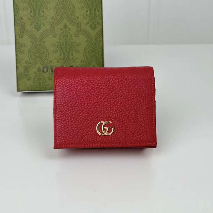Gucci GG Unisex Leather Card Case Wallet Hibiscus Red Metal-Free Tanned Leather Double G Style ‎456126 CAO0G 6433