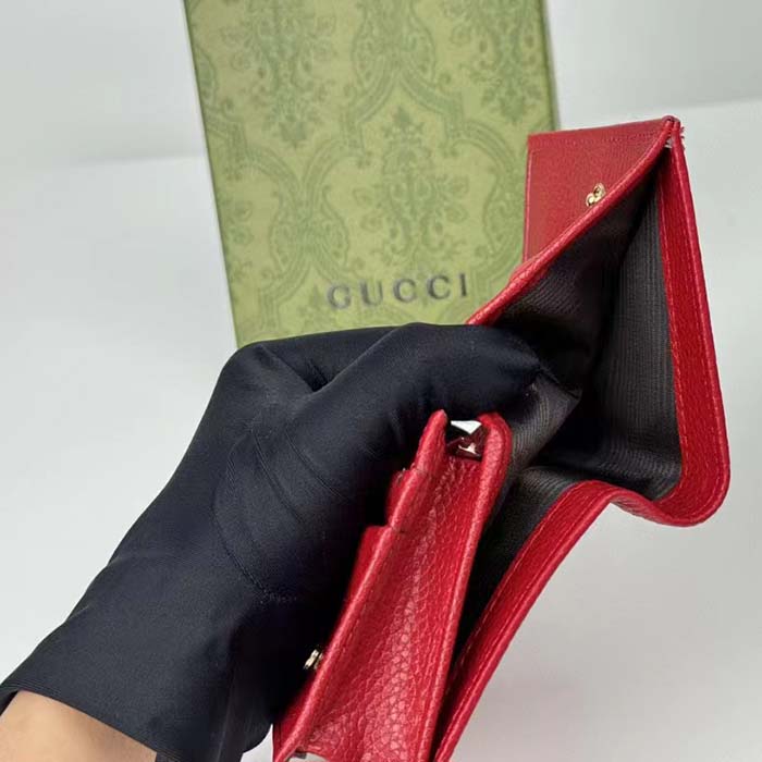 Gucci GG Unisex Leather Card Case Wallet Hibiscus Red Metal-Free Tanned Leather Double G Style ‎456126 CAO0G 6433