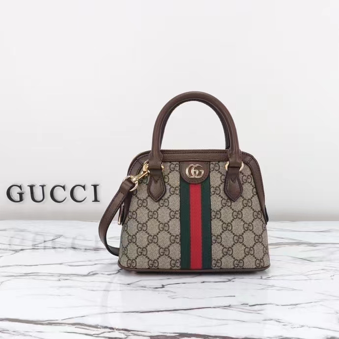 Gucci GG Women Ophidia GG Mini Top Handle Bag Beige Ebony GG Supreme Canvas Double G