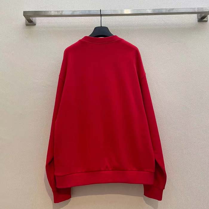 Gucci Women GG Cotton Jersey Sweatshirt 1921 Embroidery Red Crewneck Dropped Shoulder Style ‎768530 XJF3O 6429