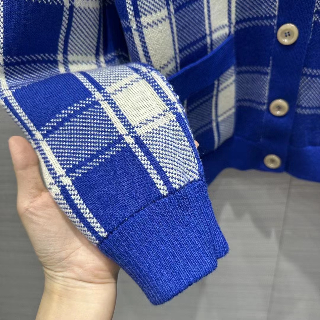 Gucci Men Reversible Checked Wool Cardigan V-Neck Dropped Shoulder Blue Ivory Maxi GG