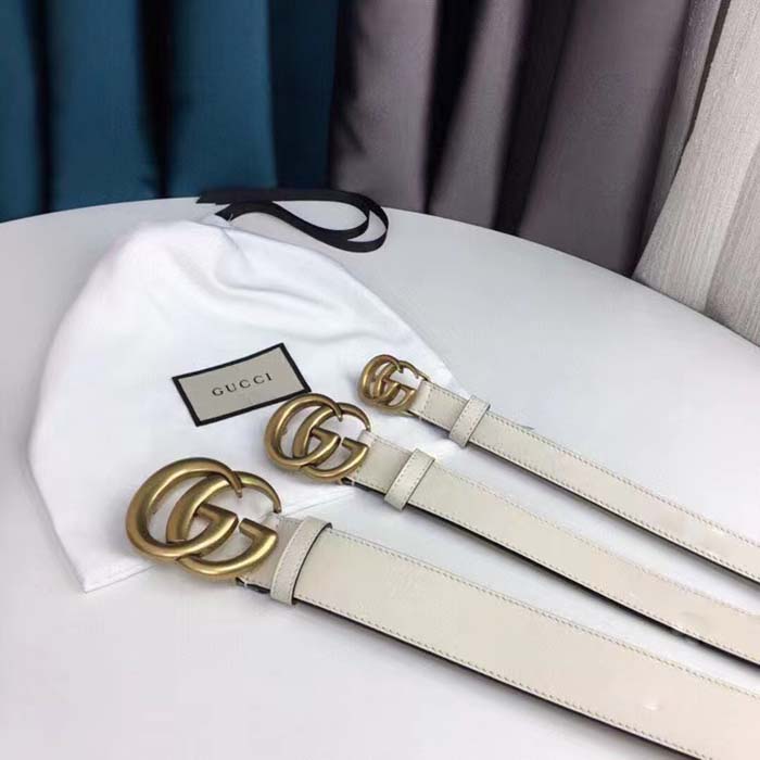 Gucci Unisex GG Leather Belt Double G Buckle White Leather 2 CM Width