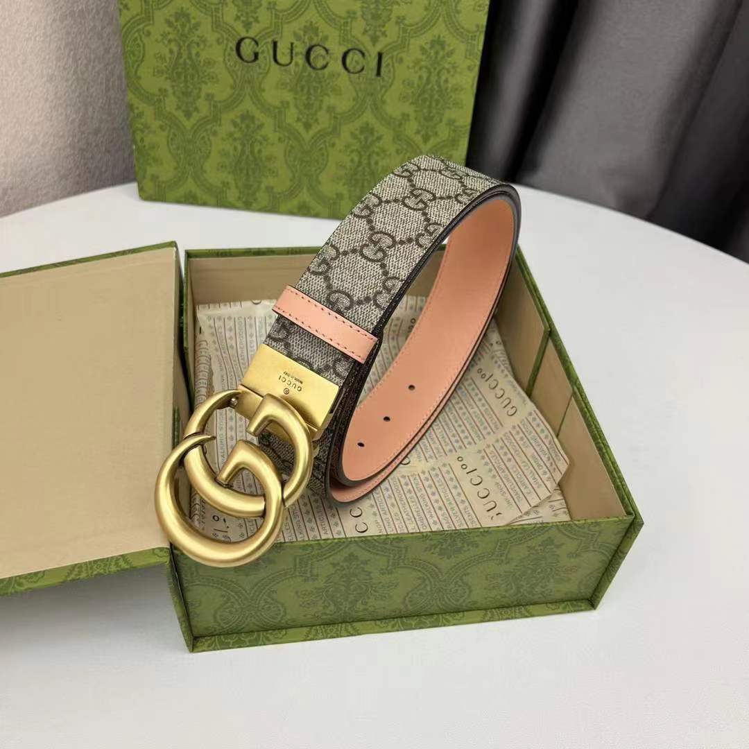 Gucci Unisex GG Marmont Reversible Belt Double G Buckle 3 CM Width Beige Leather