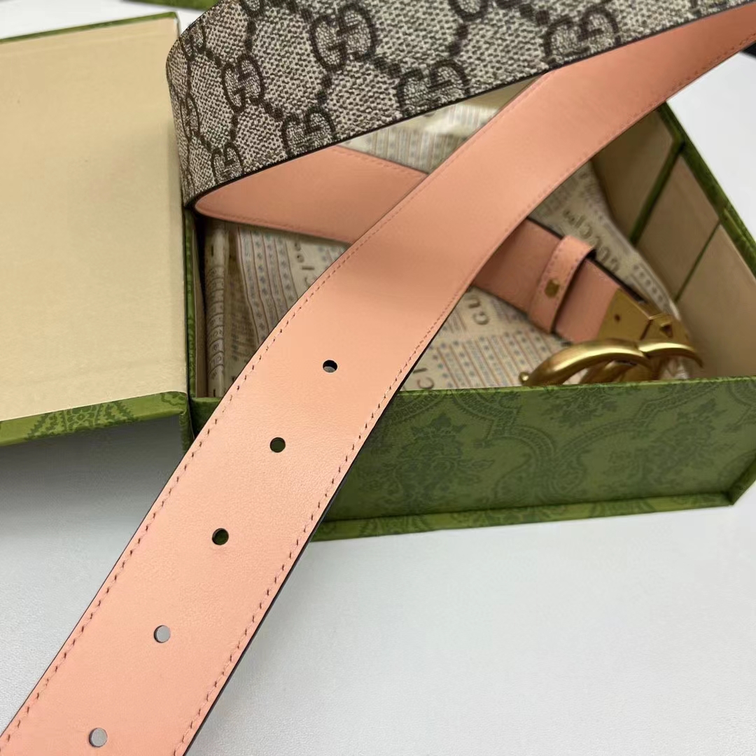 Gucci Unisex GG Marmont Reversible Belt Double G Buckle 3 CM Width Beige Leather