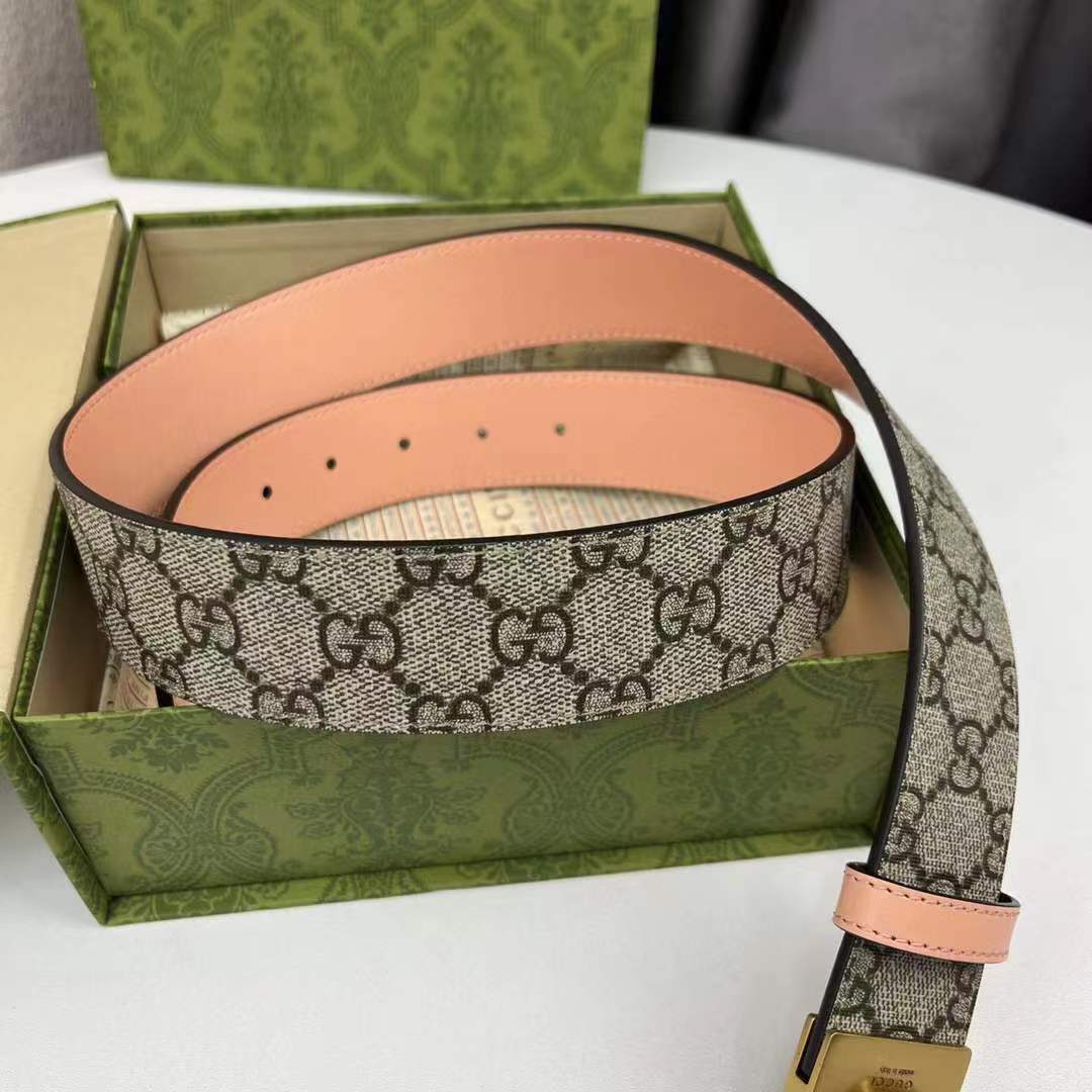 Gucci Unisex GG Marmont Reversible Belt Double G Buckle 3 CM Width Beige Leather