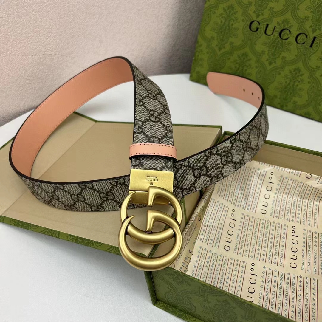 Gucci Unisex GG Marmont Reversible Belt Double G Buckle 3 CM Width Beige Leather