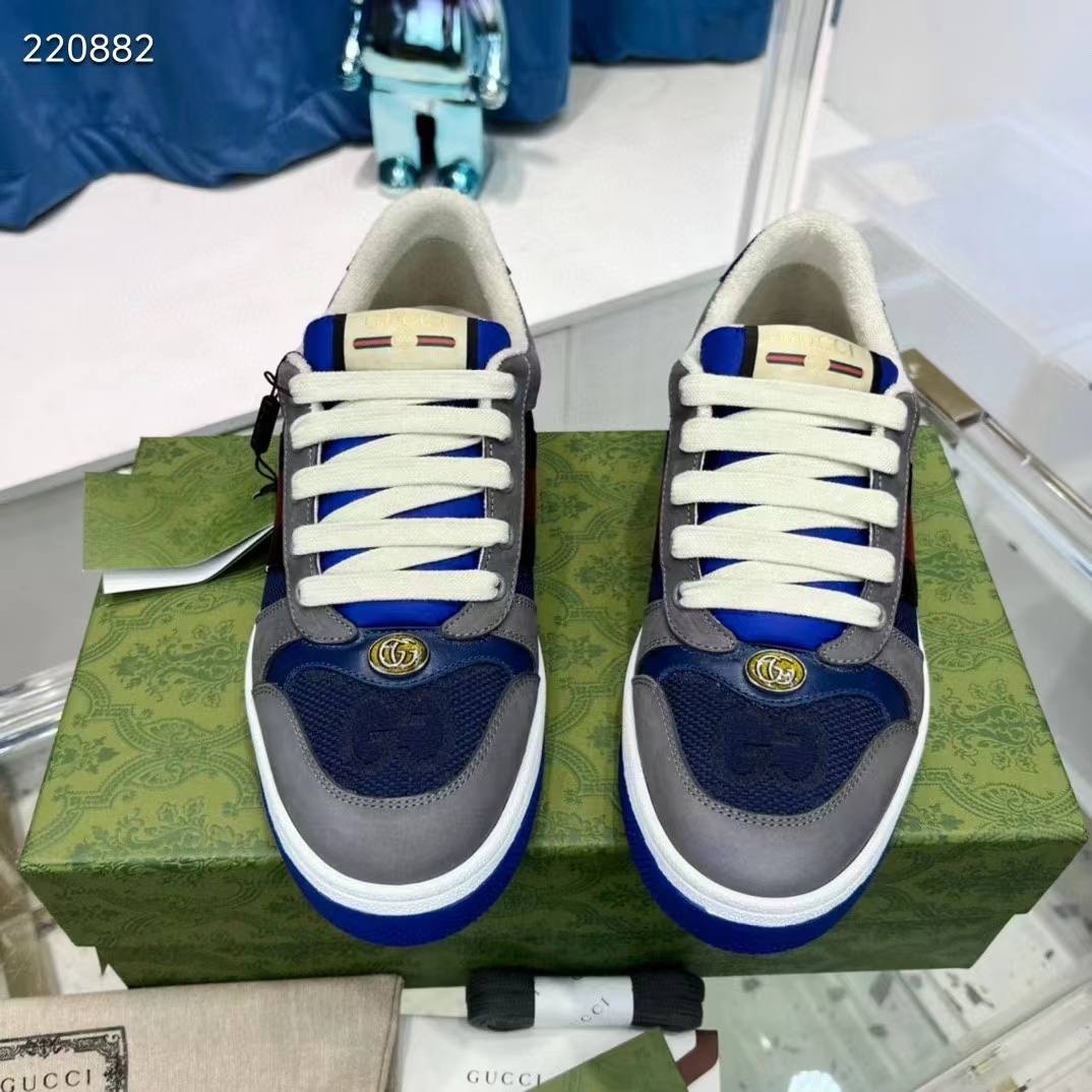 Gucci Unisex GG Screener Sneaker Grey Suede Maxi GG Canvas Bi-Color Rubber Low Heel Style ‎576223 FAA3T 4551